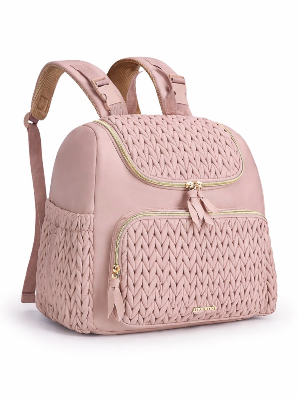 Mommore | Blush Pink | Woven Diaper Bag Backpack Gold Zip